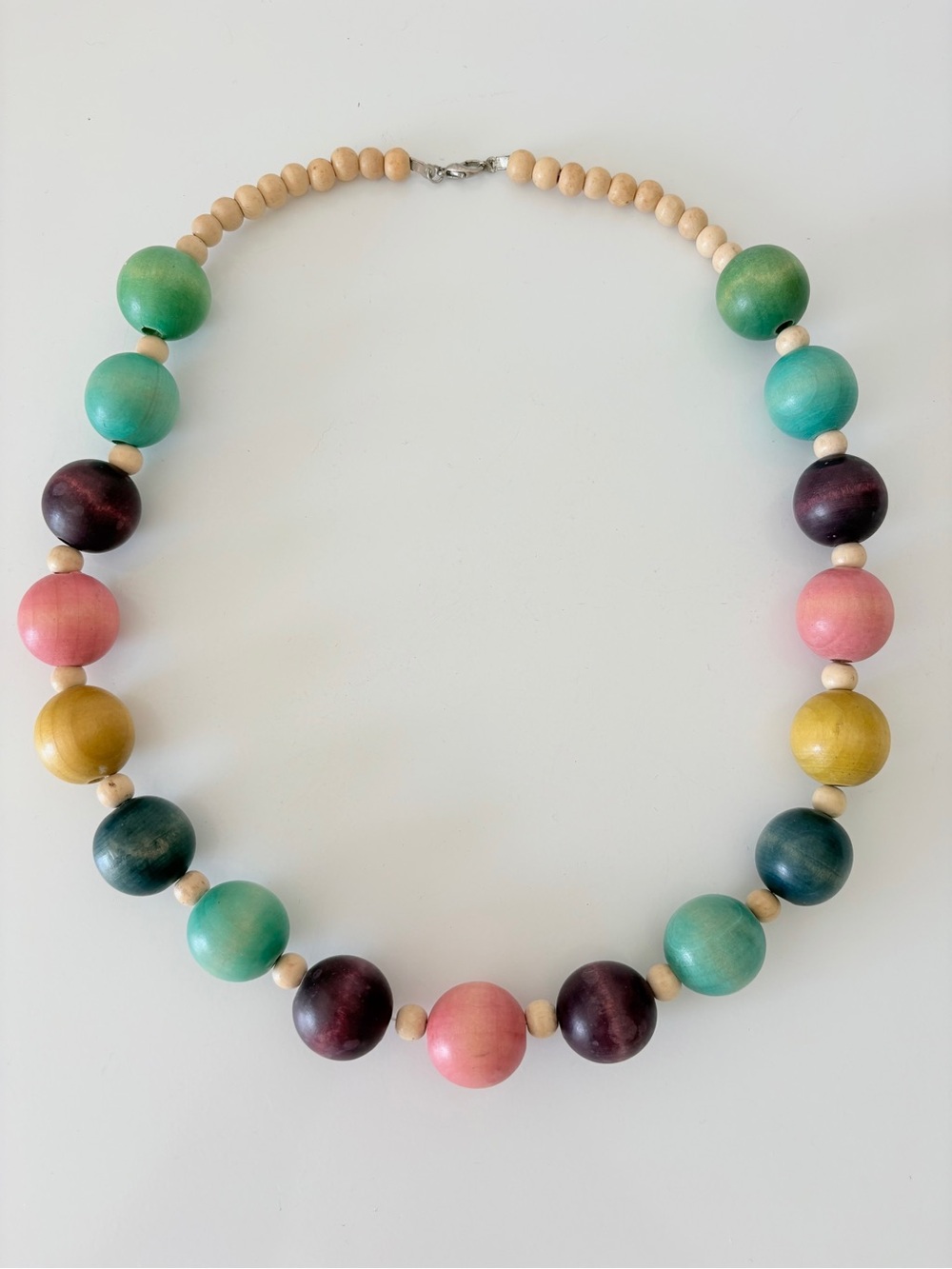 Chunky Wooden Bead Multi Colour Pastels Necklace Art Teacher Boho Hippie Vibes